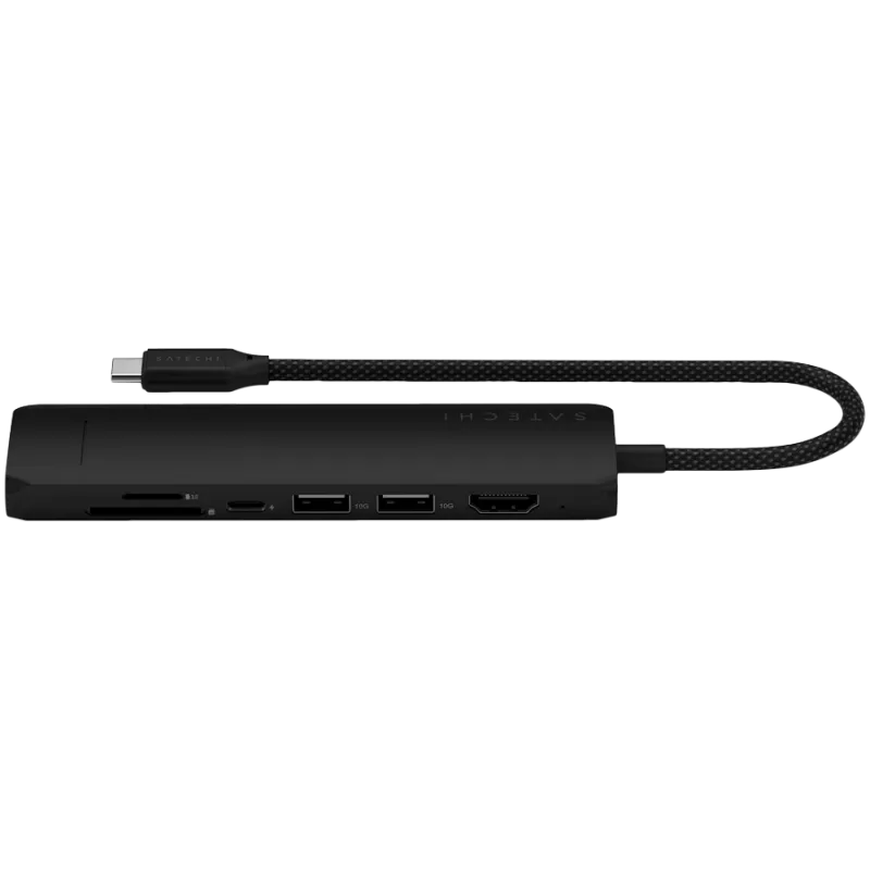 Satechi 7-in-1 USB-C Slim Multiport Adapter Ethernet (USB-C PD, 2x USB-A, HDMI 4K, Ethernet, Kartenleser micro/SD) (Schwarz)