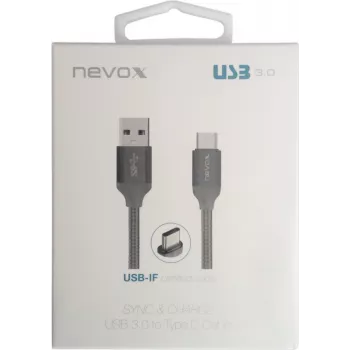 USB 3.2 Gen 1 Kabel, USB-A Stecker > USB-C Stecker (Silber, 1 Meter, gesleevt)
