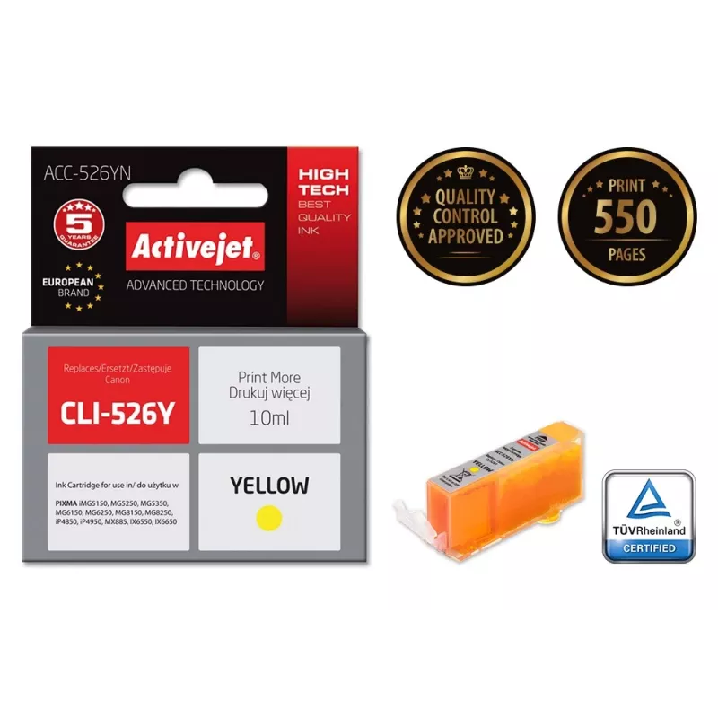 Activejet ACC-526YN Tintenpatrone (Ersatz für Canon CLI-526Y; Supreme; 10 ml; gelb)