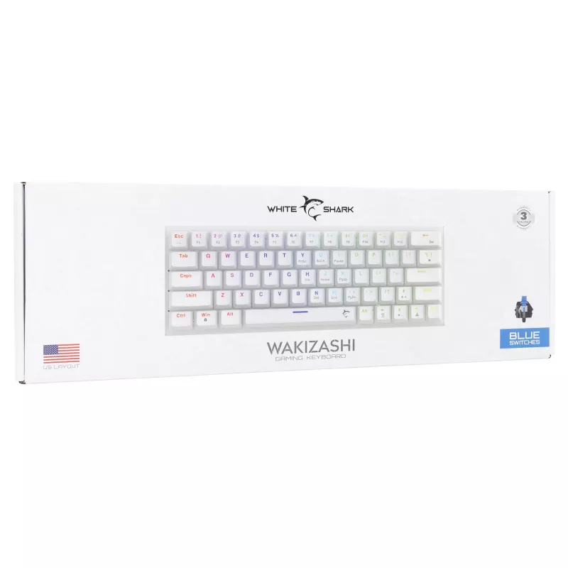 Mechanische Gaming-Tastatur White Shark Wakizashi WAKIZASHI-2-US-W-BLUE — US-Layout, blaue Switches