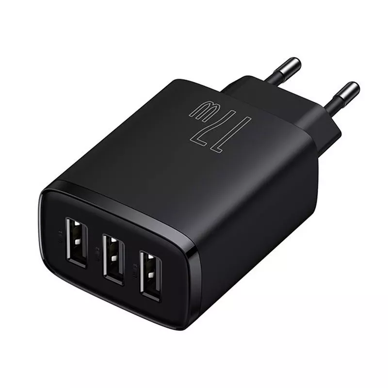 Baseus Kompakt-Schnellladegerät, 3x USB, 17 W (Schwarz)
