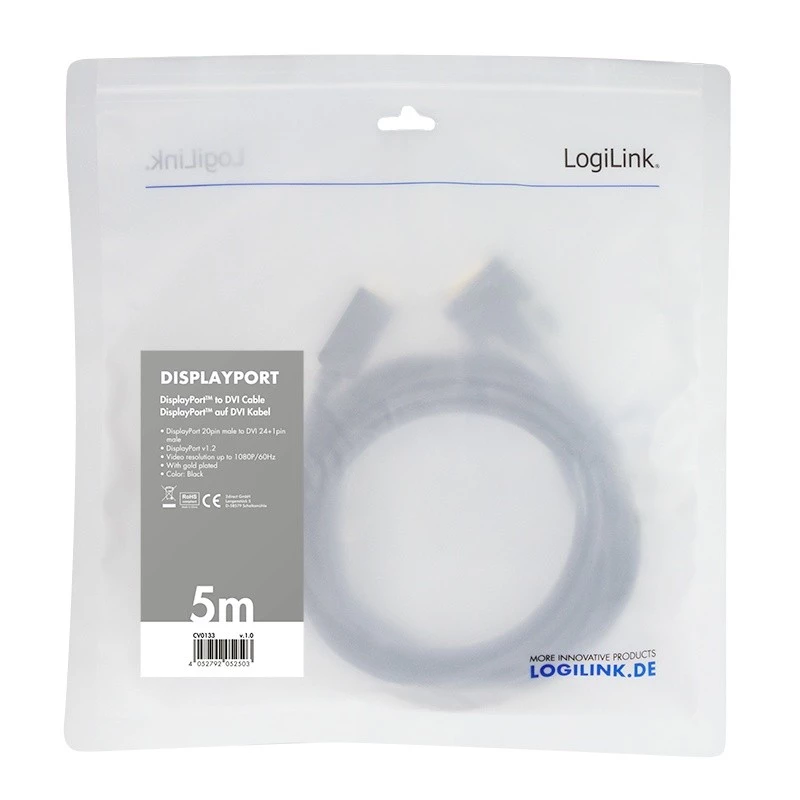 DisplayPort-auf-DVI-Kabel, schwarz, 5 m