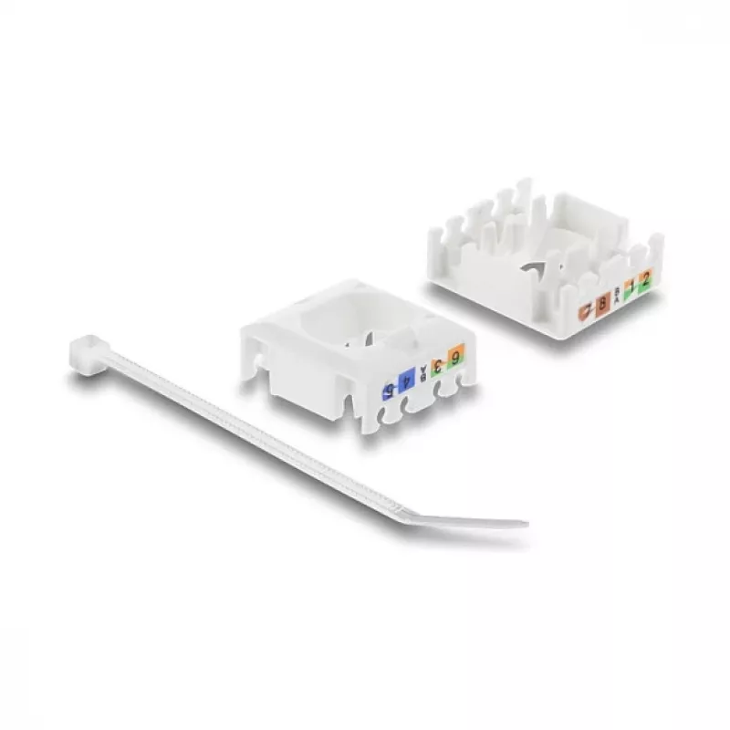 Keystone-Modul DELOCK RJ45 auf LSA Cat.6 UTP werkzeugfrei mit Staubschutzkappe, flach, 16×31,8×19,4 mm, Weiß/Schwarz