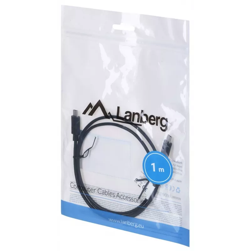 USB 2.0 USB-C-zu-USB-C-Kabel LANBERG CA-CMCM-10CU-0010-BK 1 m, schwarz, 480 Mbit/s, vergoldete Kontakte