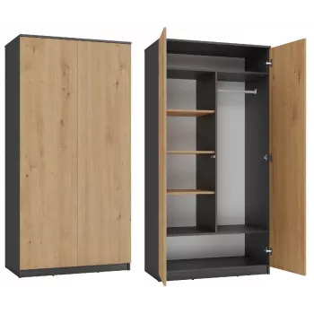 Kleiderschrank top e shop SD-90 ANT/ART KPL — 2-türiger Schlafzimmerschrank, 7 Einlegeböden, 900×500×1800 mm
