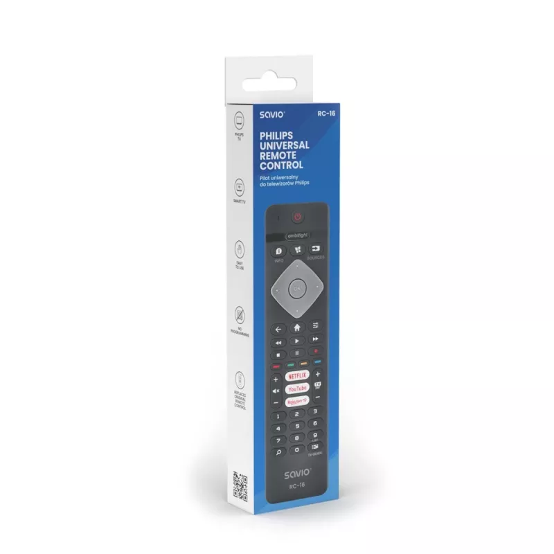 SAVIO RC-16 IR-Fernbedienung für TV-Tuner / Set-Top-Box, 20 Geräte, 10 m Reichweite, schwarz