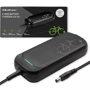 Qoltec Schnellladegerät für 36V Elektroroller und E-Bike | 42V | 2A | 5,5*2,5 | wasserdicht + Netzkabel