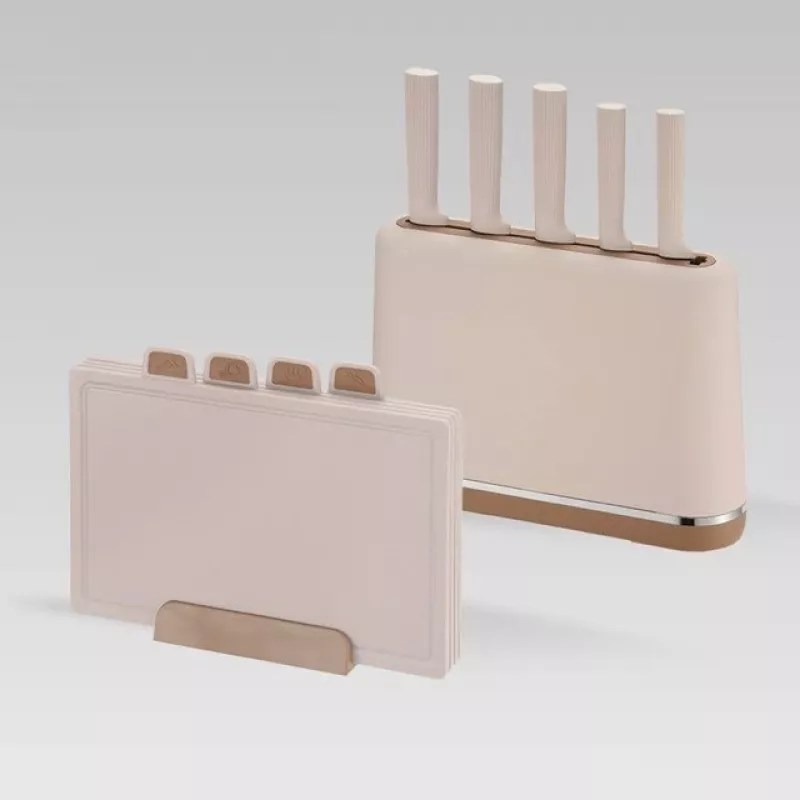 Maestro MR-1412-BEIGE Messerset mit Block + Schneidebrett-Set Beige