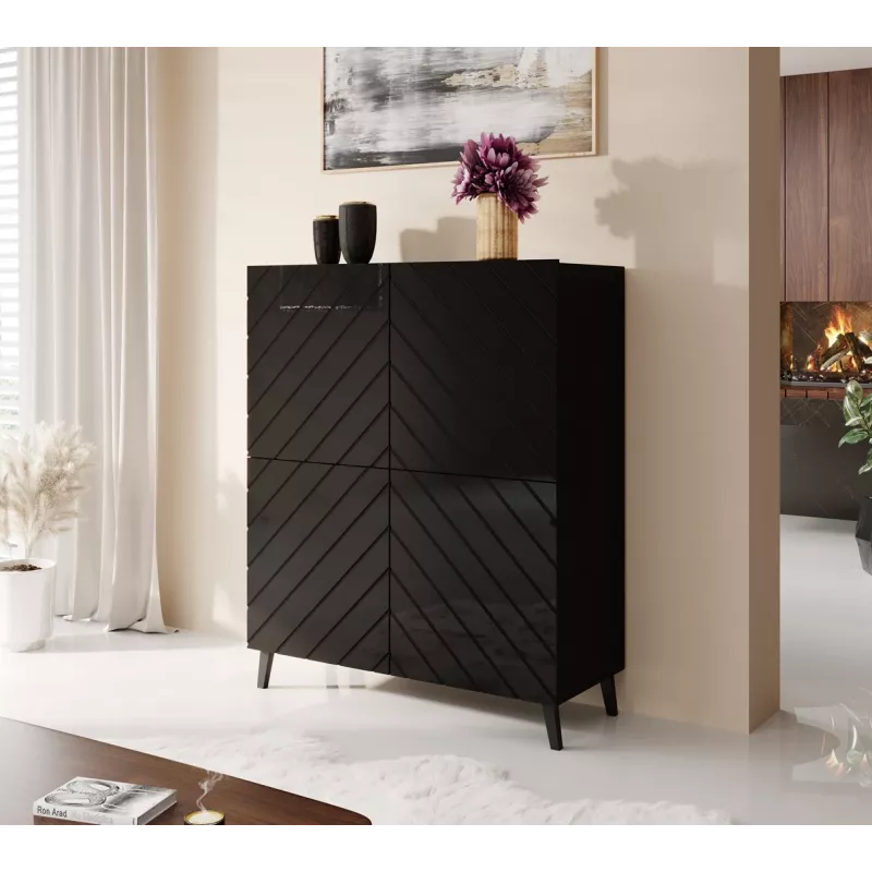 Shelving unit ABETO 100.5 x 40 x 121.5 cm schwarz/glänzend schwarz