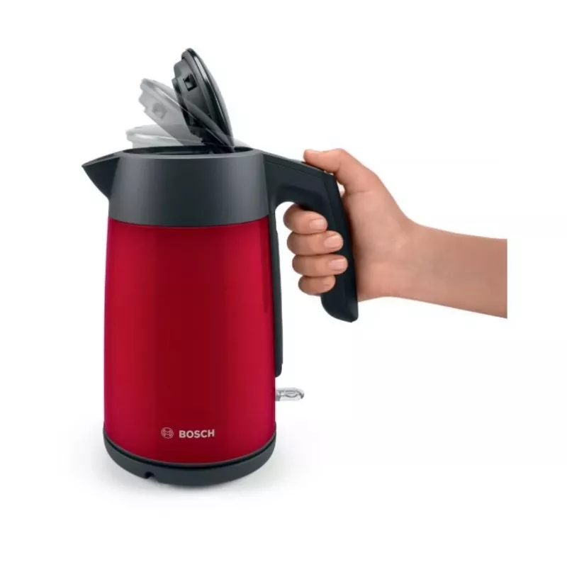 Elektrischer Wasserkocher Bosch TWK7L464 – 1,7 L Fassungsvermögen, 2400 W, rot, Kunststoffgehäuse