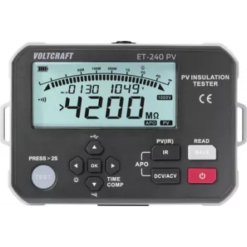 Voltcraft ET-240 PV Isolationsmessgerät 125 V, 250 V, 500 V, 1000 V 4000 MET-240 PV PV-Isolationstester 1000V 4G Spannungsmessung: 1000 V/DC, 600 V/AC Prüfspannungen 125/250/500/1000 V Iso