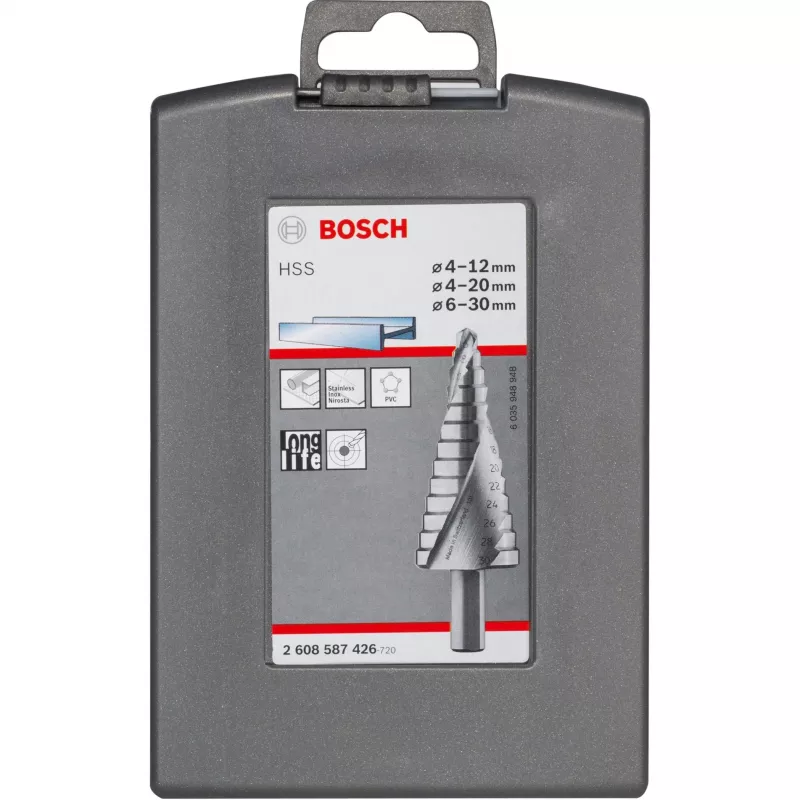 Stufenbohrer-Set Bosch HSS mit 3-Flächen-Schaft für Aluminium und Kunststoff