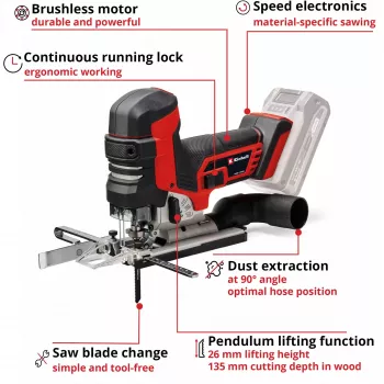 Professionelle Akku-Stichsäge TP-JST 18/135 Li BL - Solo, 18 Volt (Rot/Schwarz, ohne Akku und Ladegerät)