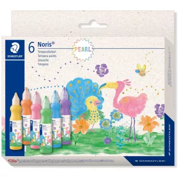 Temperafarbset Staedtler 8853M C6 – Flaschenformat, 6 Farben (Grün, Orange, Pink, Violett, Gelb)