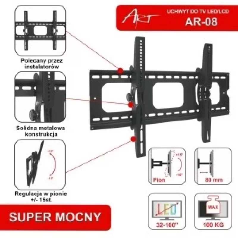 Uchwyt ART AR-08 (60-100; max. 100kg) black