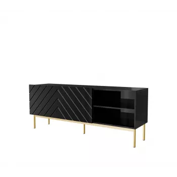 ABETO RTV-Schrank auf goldfarbener Stahlrahmen 150x42x60 schwarz/glänzend schwarz