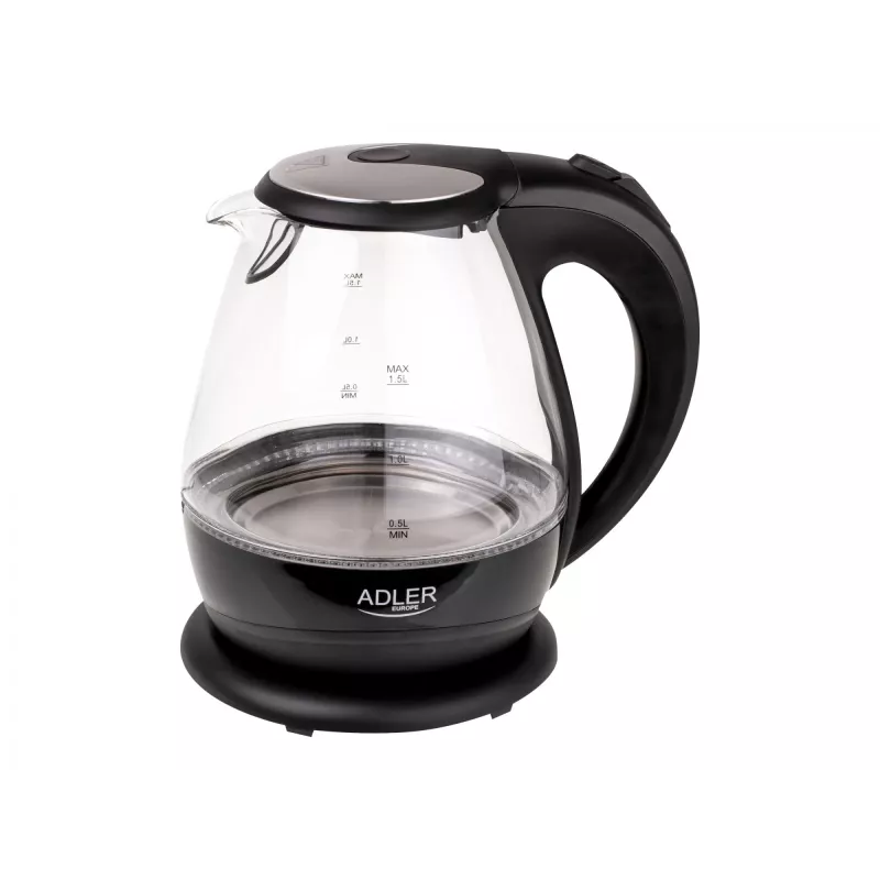 Wasserkocher | Adler | Wasserkocher | AD 1224 | Standard | 2000 W | 1,5 L | Glas | 360°-Drehsockel | Schwarz