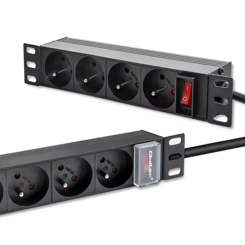 Qoltec Aluminium-PDU für 10'' RACK | 1U | 16A | 4xFRANZÖSISCH | 1,8m