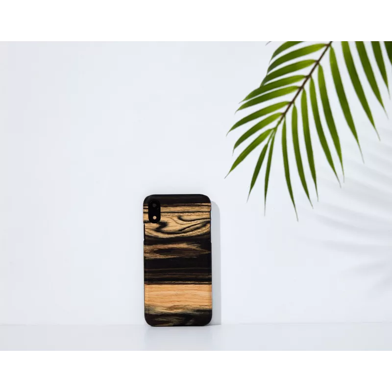 Handyhülle man and wood für iPhone XR — weiß Ebenholz schwarze Holzrückseite, schützende Schale