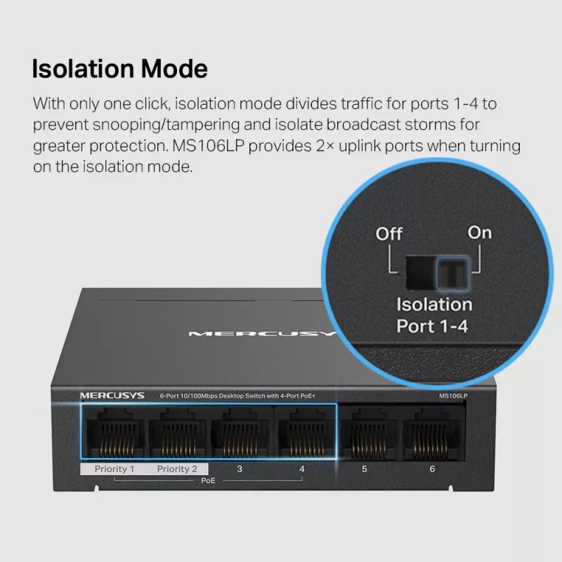 Mercusys 6-Port 10/100Mbps Desktop Switch mit 4-Port PoE+