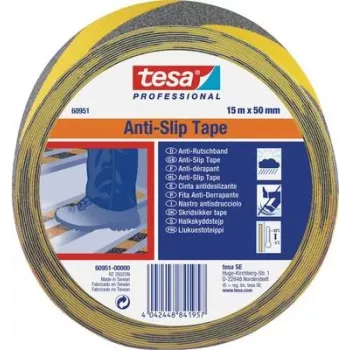 Anti-Rutschband Tesa 60951 Schwarz/Gelb 15 m x 50 mm, gut sichtbares Sicherheits-Gripband