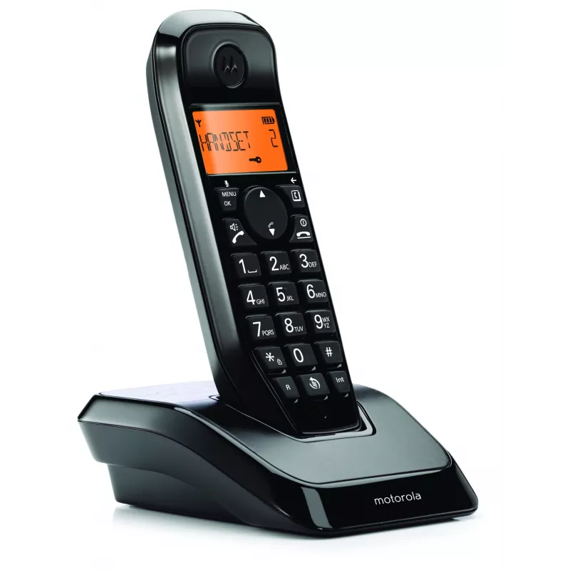 DECT-Telefon Motorola S1201 – schnurloses Handgerät, Freisprechfunktion, Anruferkennung, 50 Einträge Telefonbuch, schwarz