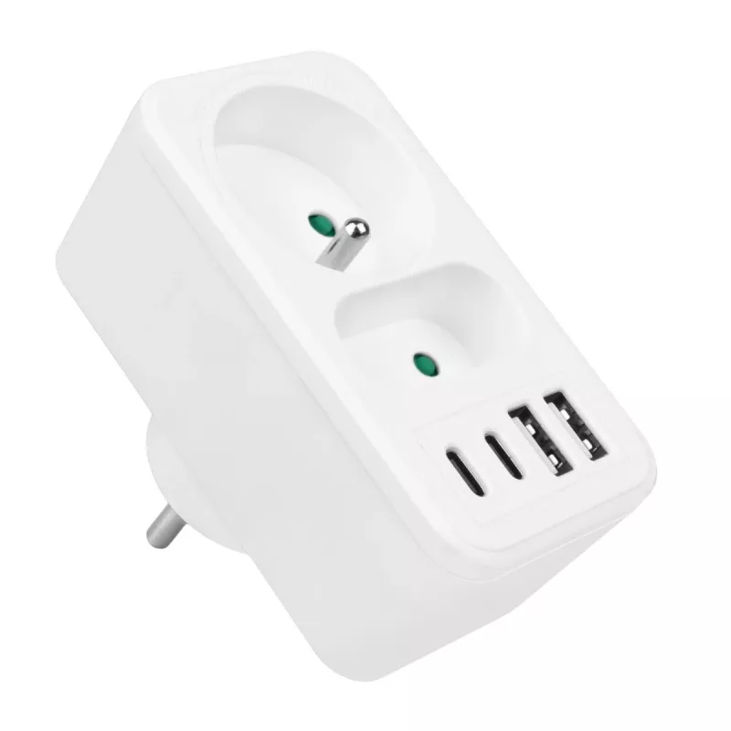 Power-Splitter MACLEAN MCE249 F/W – 2x Netzsteckdosen (16A + 6A) und 4x USB (2x A, 2x C PD 20W)
