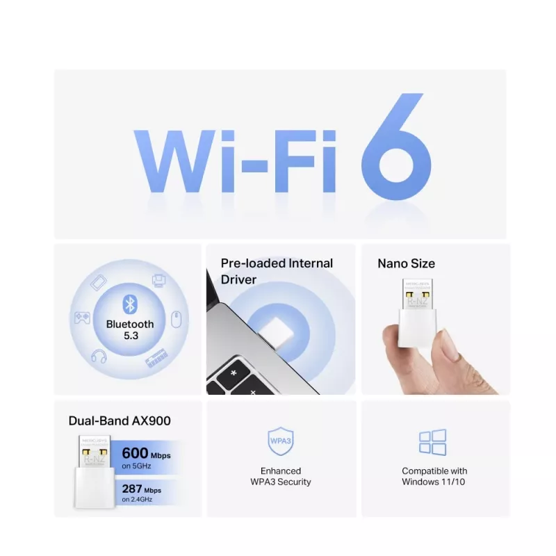 WiFi USB Adapter MERCUSYS MA60XNB AX900 mit Bluetooth 5.0