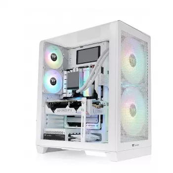 Computergehäuse THERMALTAKE View 390 TG Snow White Mid-Tower mit Seiten- und Frontteilen aus gehärtetem Glas