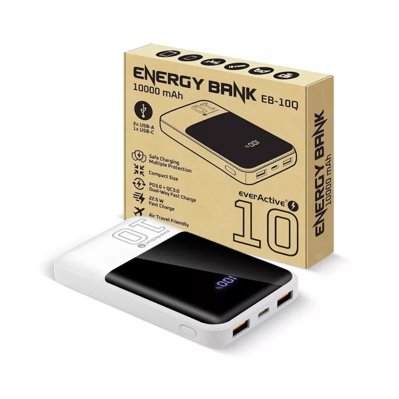 Powerbank everActive EB-10Q 10.000 mAh, 2× USB-Ausgänge, 22,5W QC4.0
