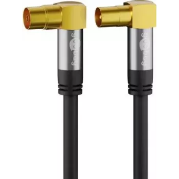 Goobay TV-Antennenkabel (135 dB Typ), 4-fach geschirmt, 1 m, Schwarz - vergoldet, Koax-Buchse 90° > Koax-Stecker 90° (70455)