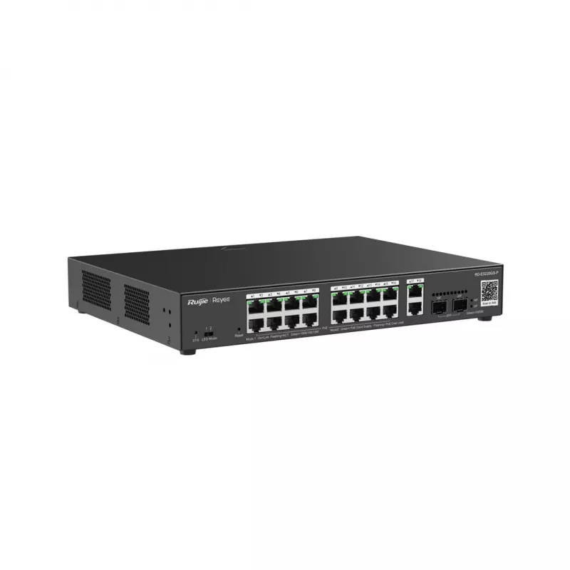 Verwaltbarer L2 Gigabit PoE Switch Ruijie RG-ES220GS-P — 18× Gigabit (10/100/1000), IEEE 802.3af/at, 40 Gbit/s, Schwarz