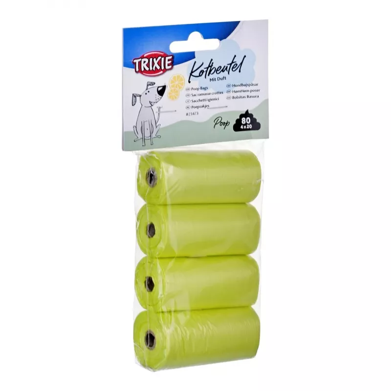 Kotbeutel Trixie Lemon Scented M — 20 Stück pro Rolle, 4 Rollen (80 Beutel), gelber Kunststoff