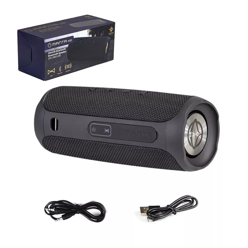 Tragbarer Lautsprecher MANTA SPK130GO BT — Bluetooth 5.0, TWS, FM, 10W RMS, wiederaufladbar (schwarz, 8×8×19 cm)