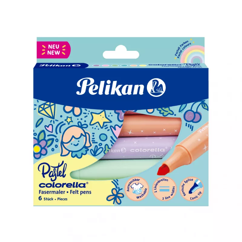 Pelikan Colorella pastell, 6 Farben, Mehrfarbig, Pastell, Spitze rund, 1 mm, 3 mm, Mehrfarbig