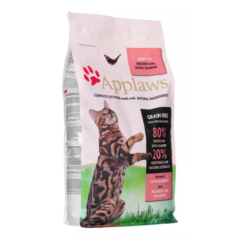 Trockenfutter für Katzen Applaws Adult Huhn & Lachs 2 kg — getreidefrei, 36,5 % Protein, 16 % Fett