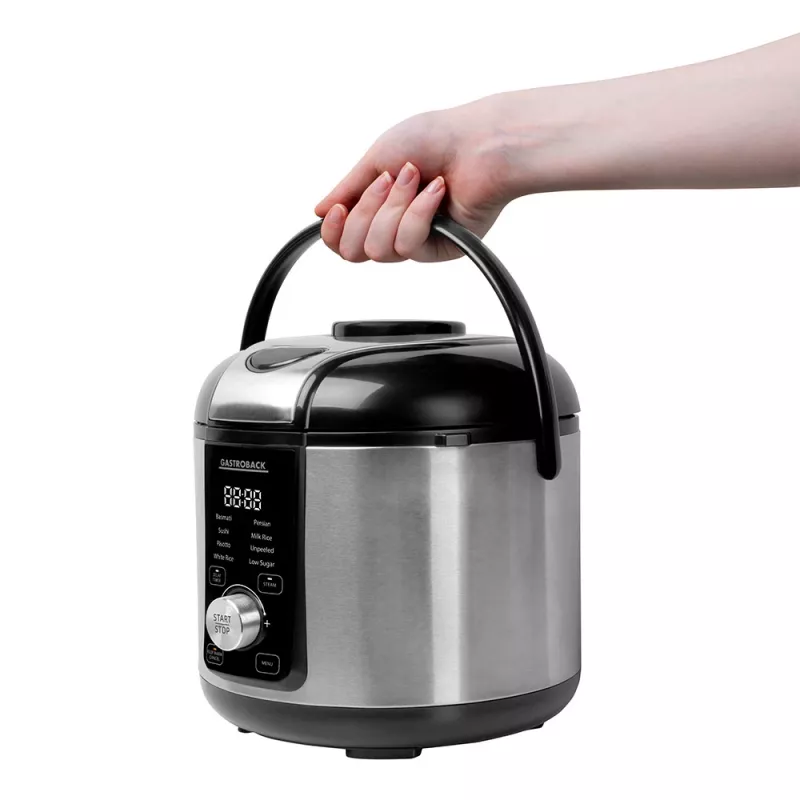 Reiskocher GASTROBACK Rice Control Low Carb & Steam, 3 L, 450 W, schwarz/Edelstahl