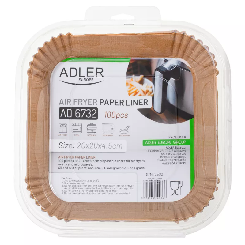 Papier-Einlagen Adler AD 6732, 20 cm, 100 Stück — Einweg-Back- und Grill-Einlagen