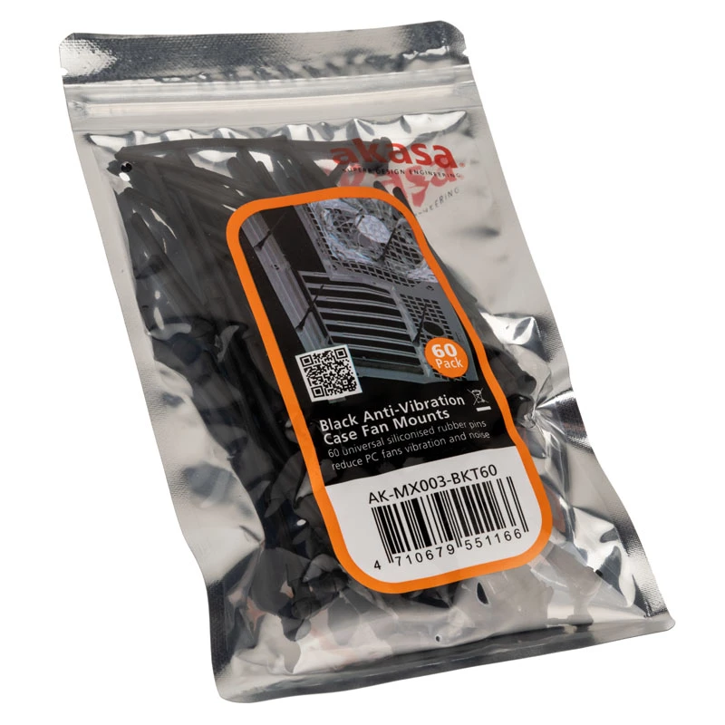 Antivibrations-Lüfterbefestigungen Akasa AK-MX003-BKT60 — Set mit 60 schwarzen Befestigungen für PC-Kühlungslüfter