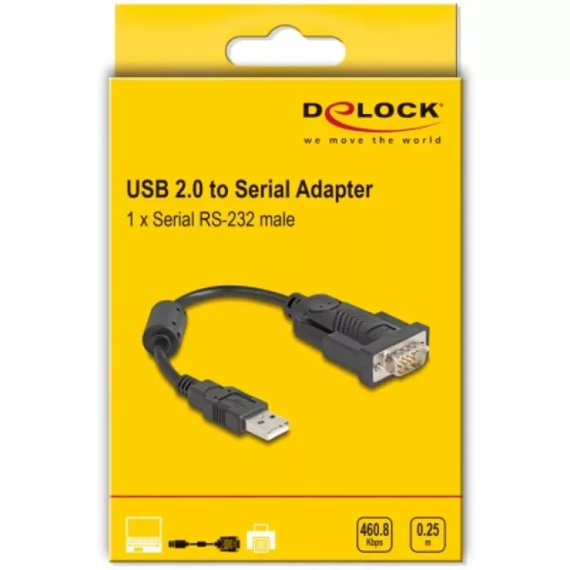 DeLOCK Adapter USB 2.0 Typ-A auf Seriell RS-232 D-Sub 9-polig Stecker 0,25 m