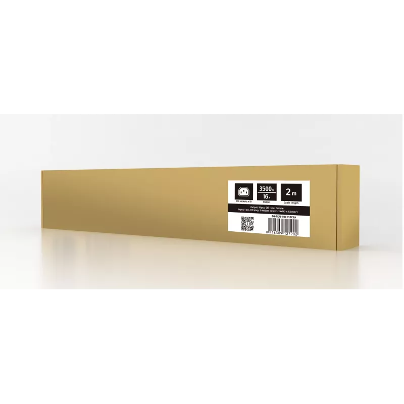 Stromverteilereinheit GEMBIRD EG-PDU-10C132C19 — 10x C13-Buchsen, 1HE Rack, 16A C19-Eingang, 2 m Kabel, 3500 W