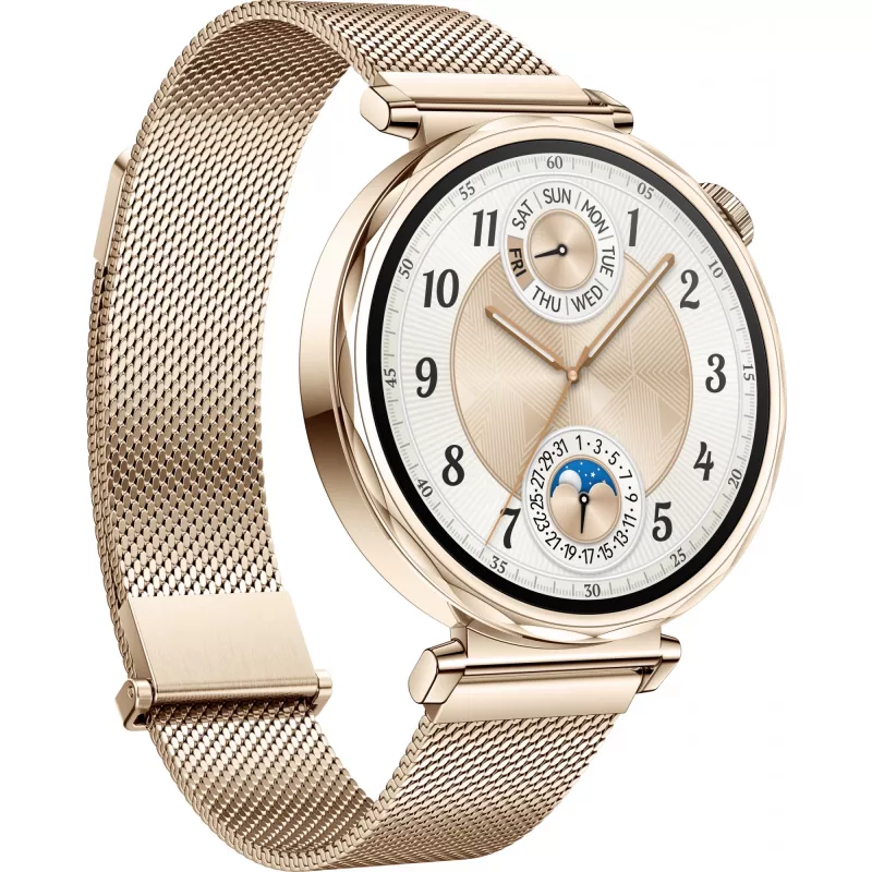 Smartwatch HUAWEI WATCH GT5 41 mm – 1,32 Zoll AMOLED, 466×466, 323 mAh, Edelstahlgehäuse, goldfarbenes Armband