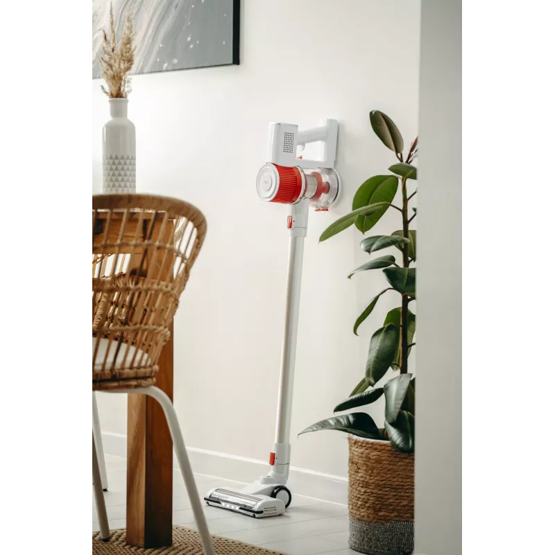 Akku-Staubsauger Adler AD 7051 — 300 W max, 22,2 V Batterie, 0,6 L beutellos, Edelstahlrohr, EPA F8, LED-Licht, weiß/rot