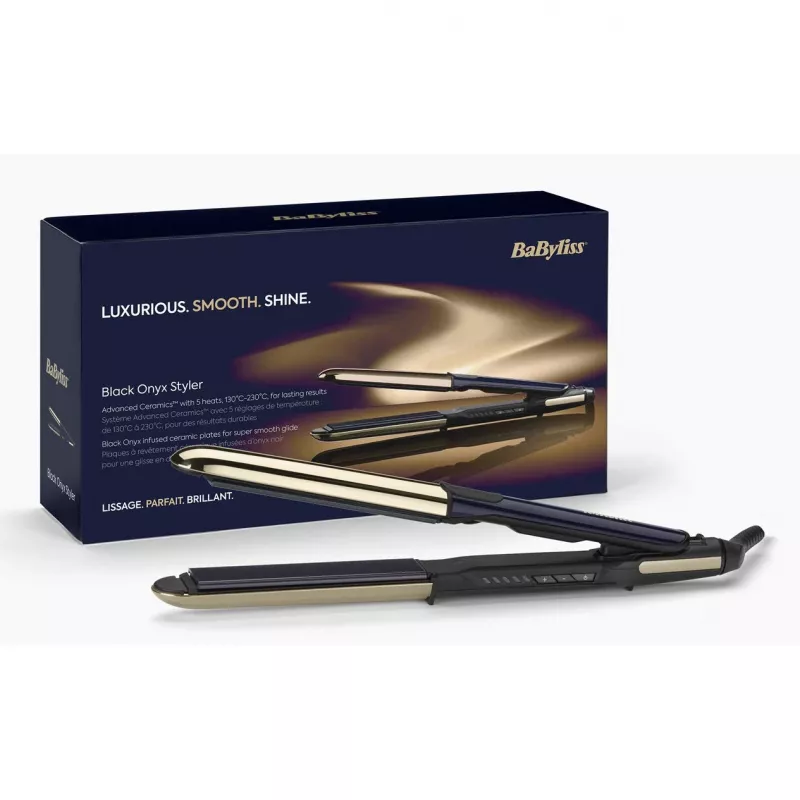 Haarglätter BABYLISS ST484E — Keramikplatten, Warm-Technologie, 230 V, 3,3 m Kabel, Schwarz/Gold