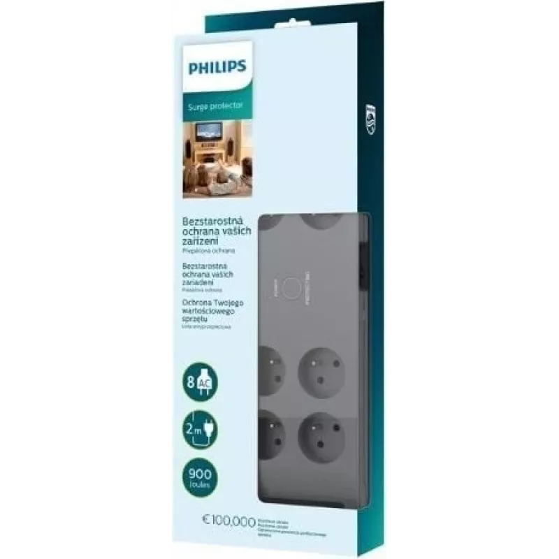 Überspannungsschutz Philips SPN3180A/60 – 8 Steckdosen, 2,0 m Kabel