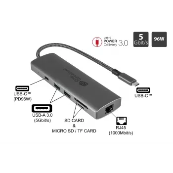 Alcasa HUB-C001A Interface-Hub USB Typ-C 5000 Mbit/s Anthrazit