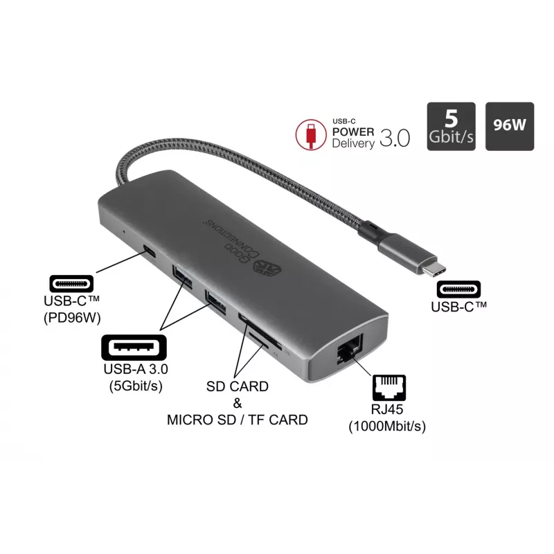 Alcasa HUB-C001A Interface-Hub USB Typ-C 5000 Mbit/s Anthrazit