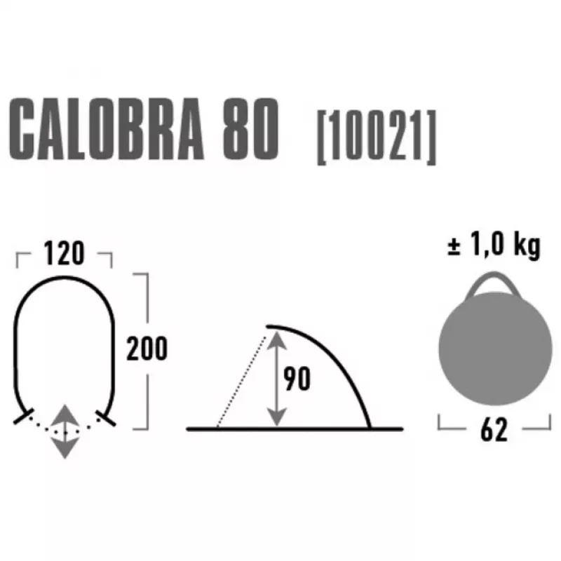 Kuppel-/Igluzelt High Peak Calobra 80 — Grau, 2000×1200×900 mm, Polyester-Bodenplane, Fiberglasstangen
