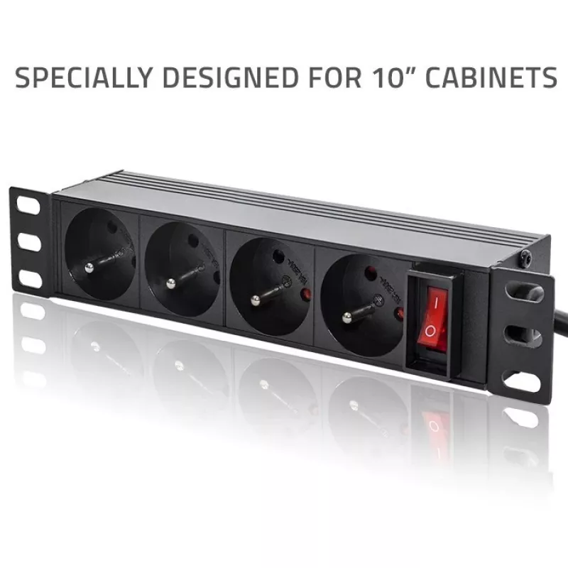 Qoltec Aluminium-PDU für 10'' RACK | 1U | 16A | 4xFRANZÖSISCH | 1,8m