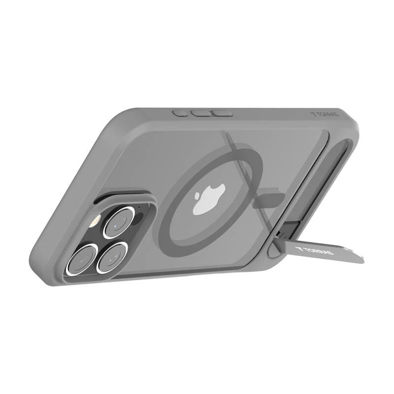 Schutzhülle Torras Pstand Series für iPhone 16 Pro Max, grau, schlankes Profil mit integriertem Ständer